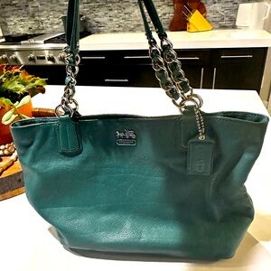 Green Coach shoulder tote